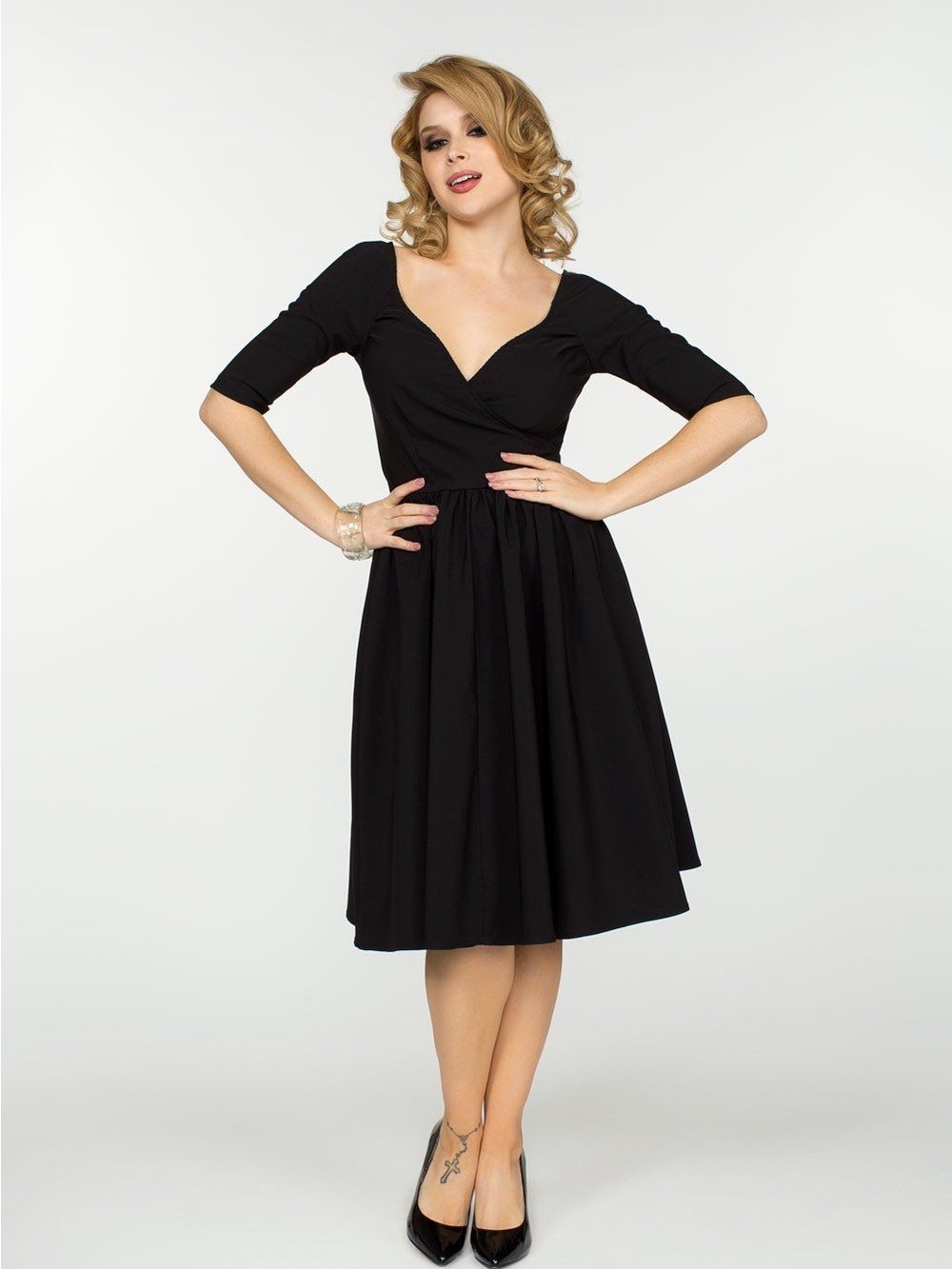 Black off shoulder midi Dress with Elbow Sleeves
